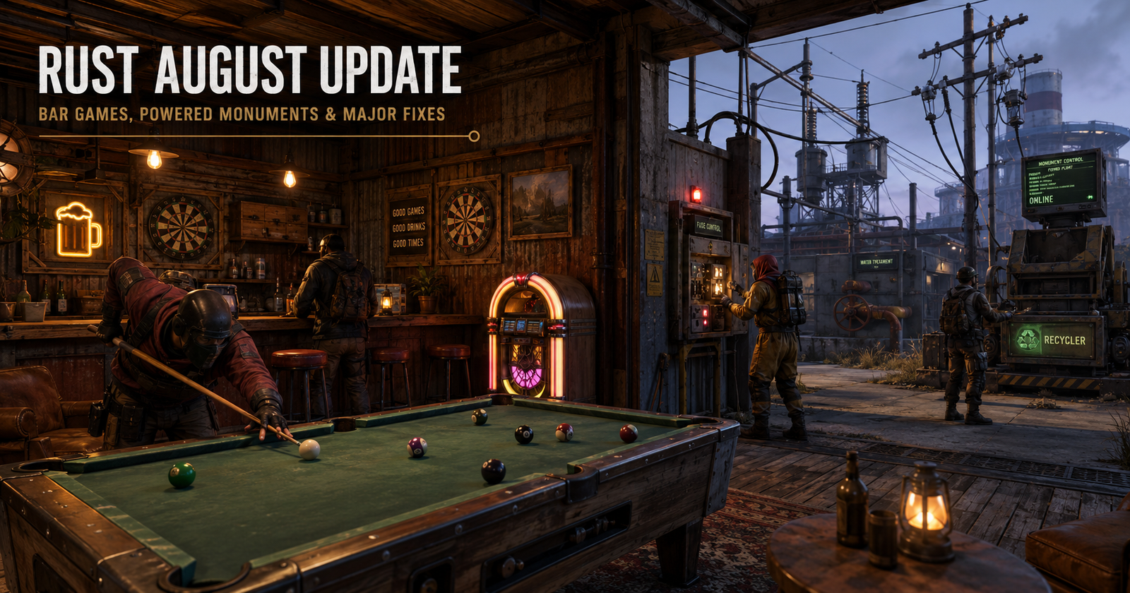 Rust August 2026 Update: Bar Games, Powered Monuments & Force Wipe